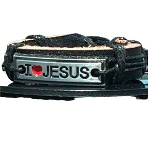 I Love Jesus Adjustable Leather Bracelet Braided Rope Wristband